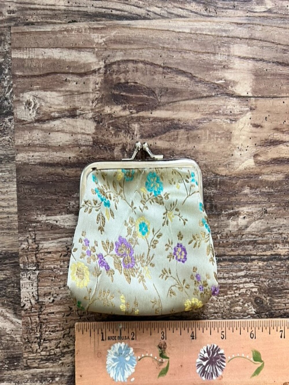 Floral Brocade Kiss Lock Coin Purse Satin Change Purse Vintage Style